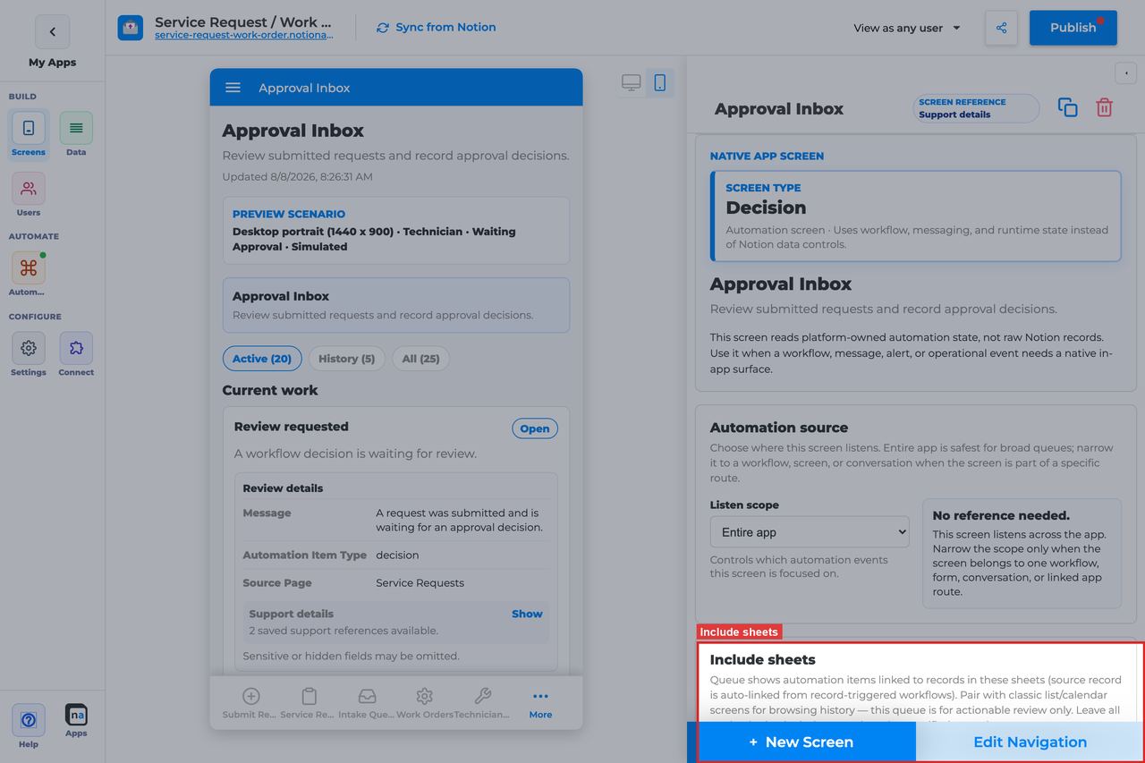 Annotated builder screenshot: Include sheets