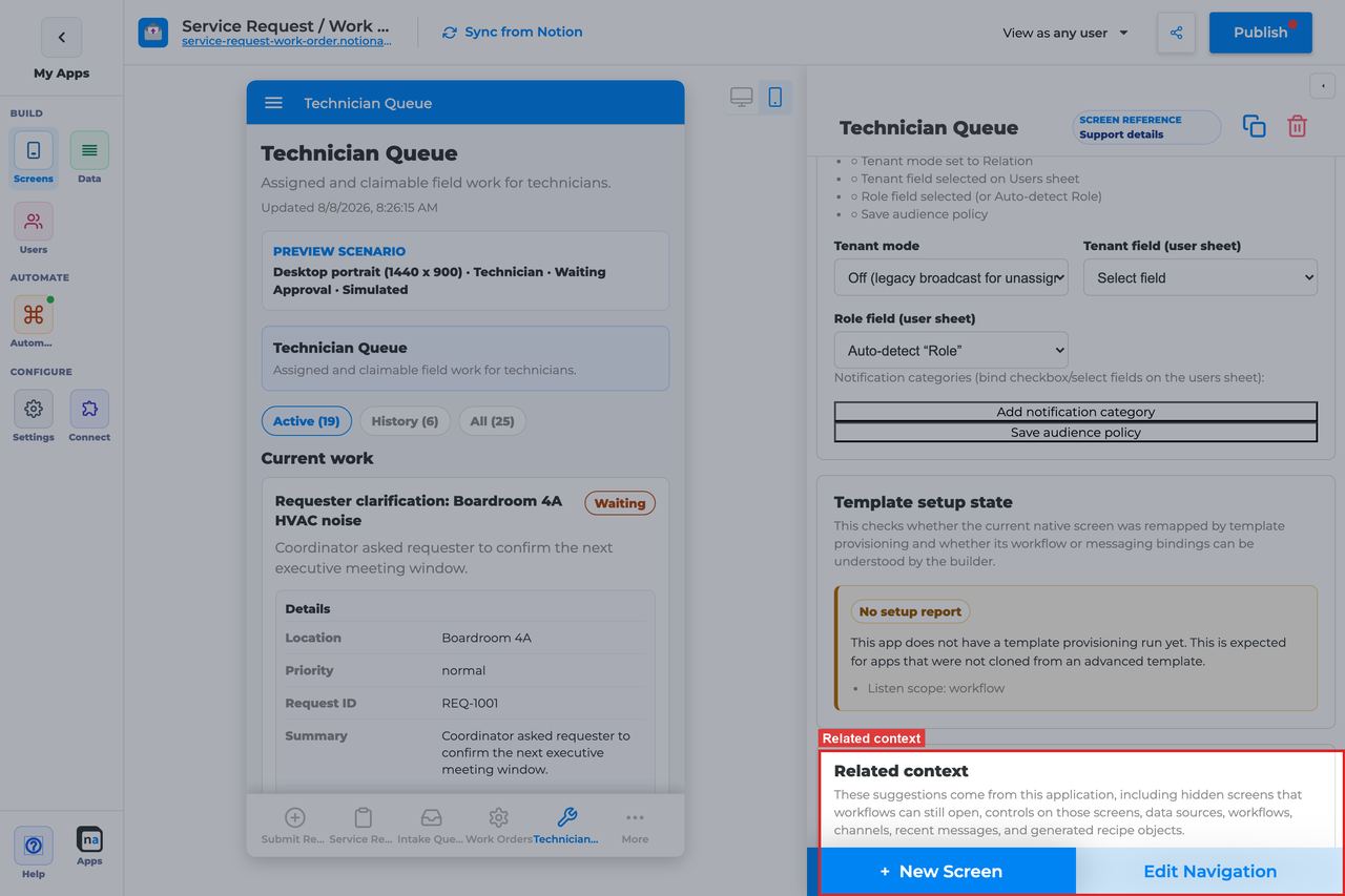 Annotated builder screenshot: Related context