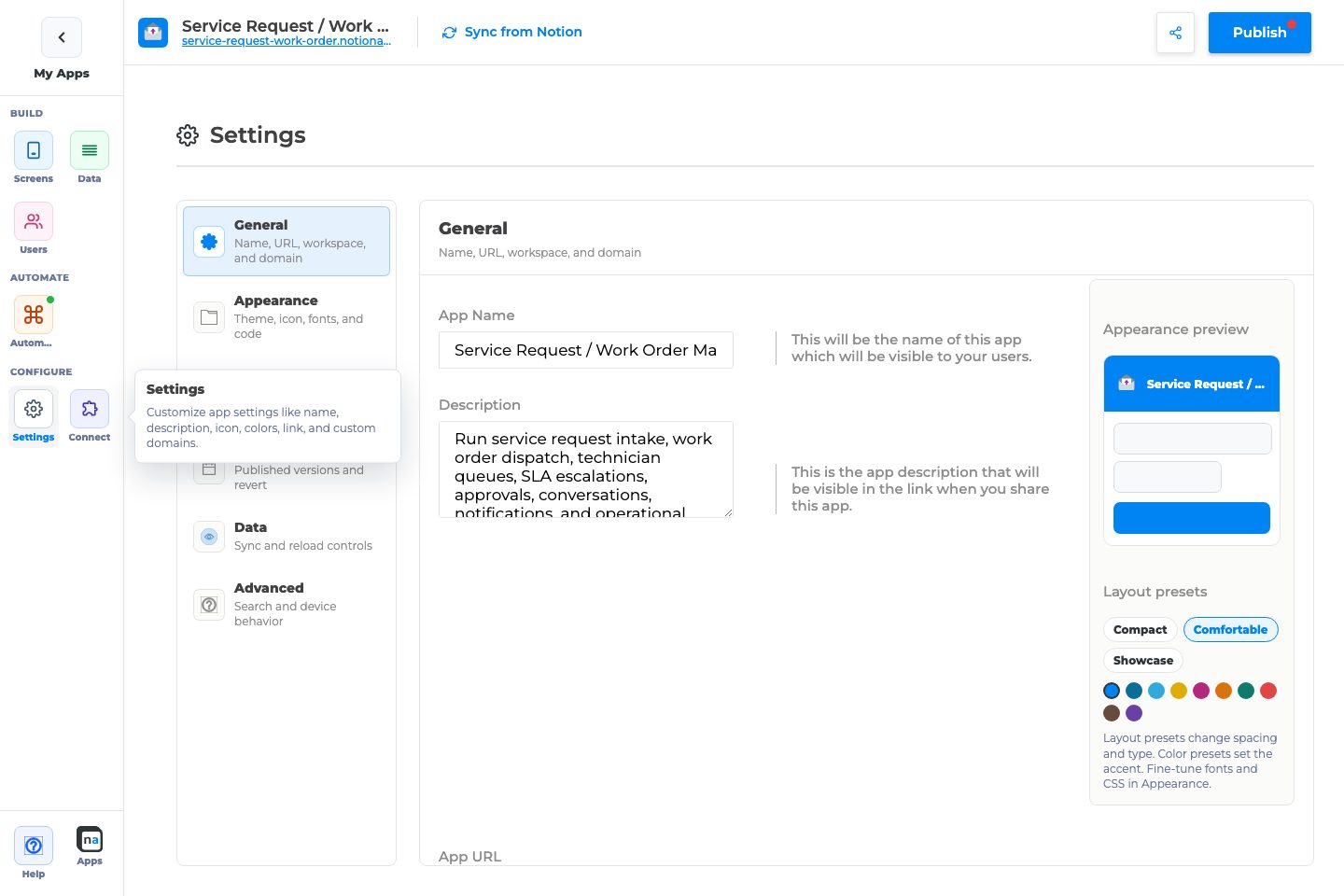 Annotated builder screenshot: Start with a private app