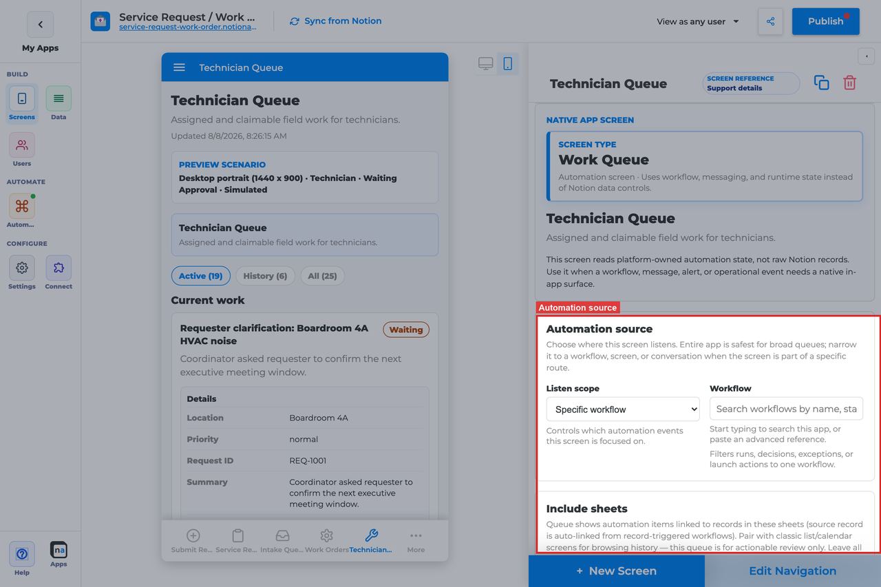Annotated builder screenshot: Automation source