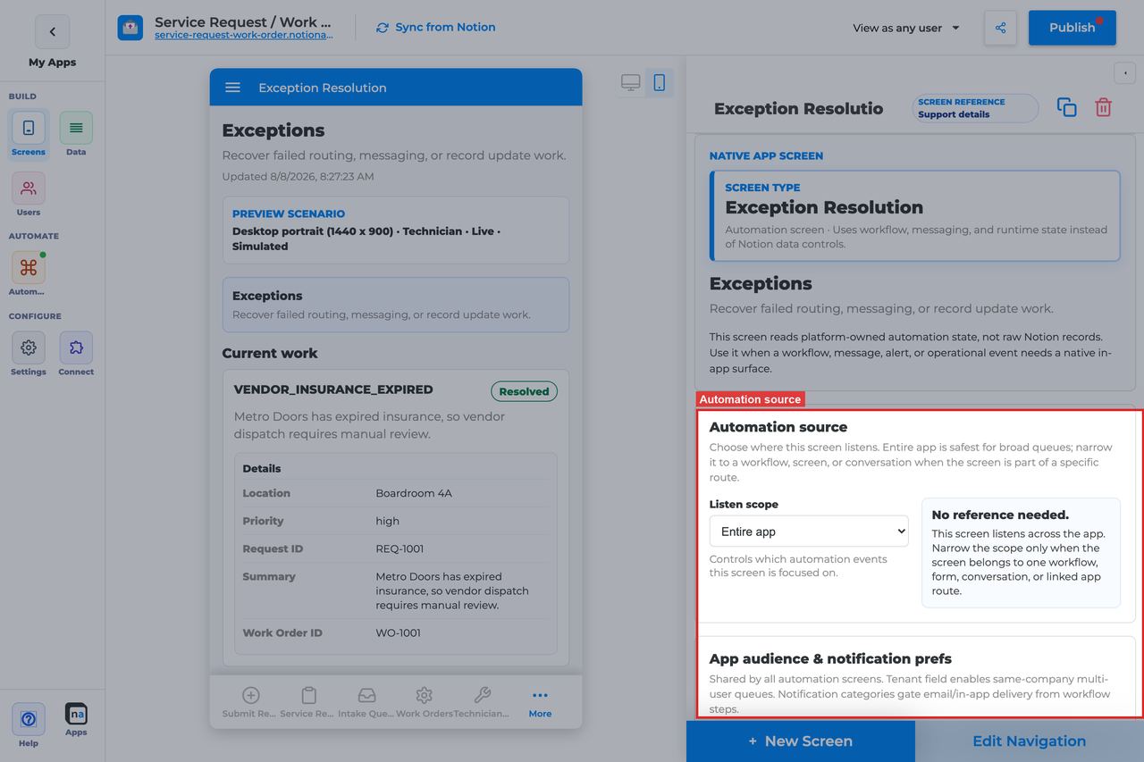 Annotated builder screenshot: Automation source
