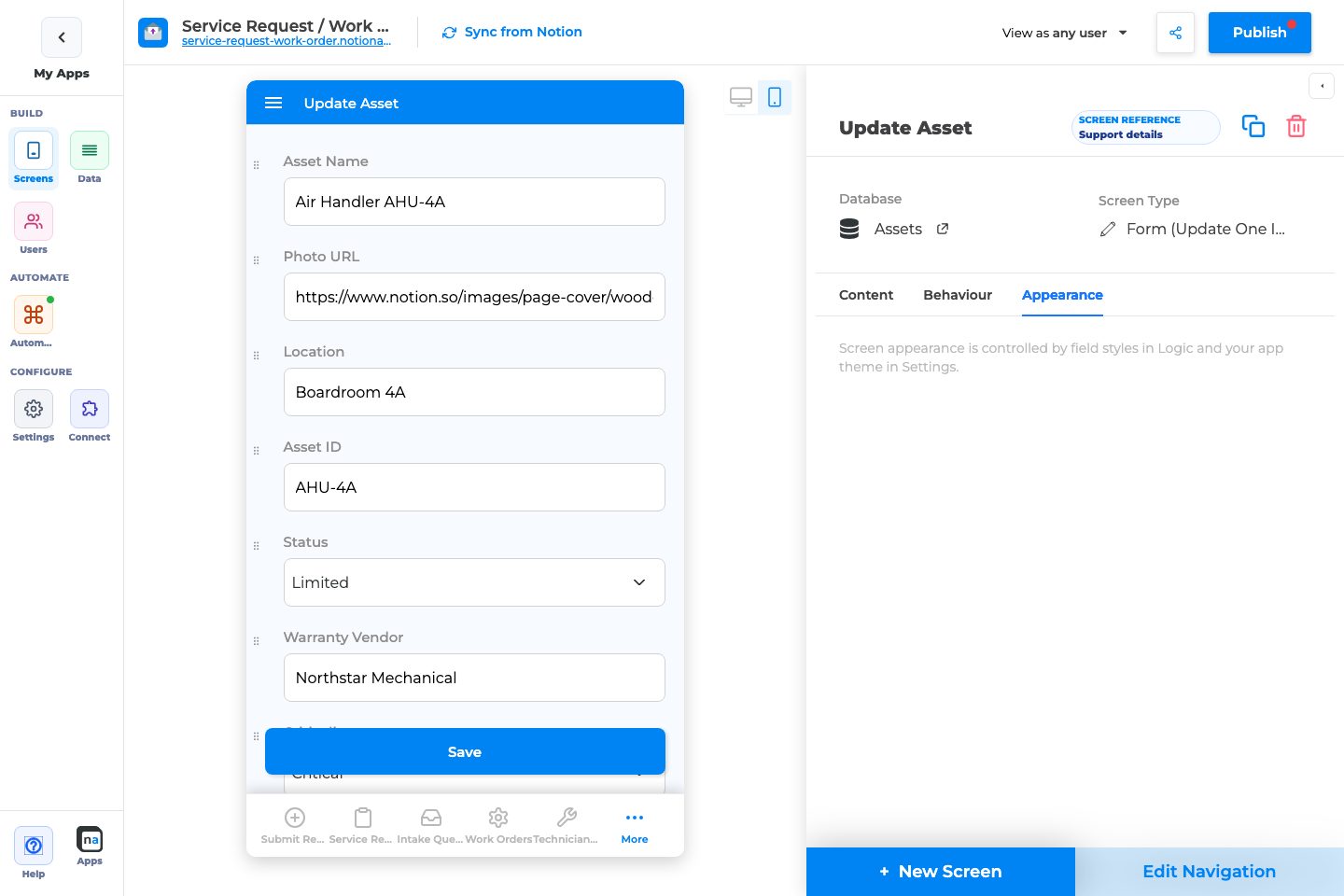 End-user preview of this screen