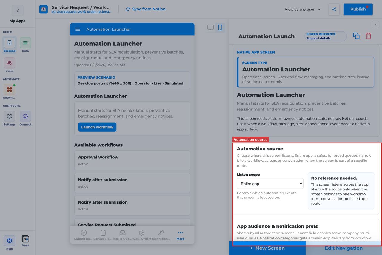 Annotated builder screenshot: Automation source