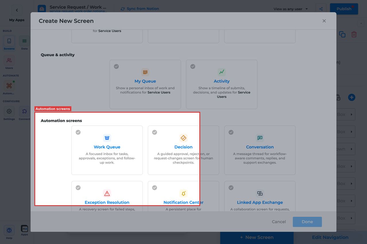 Automation screens picker group